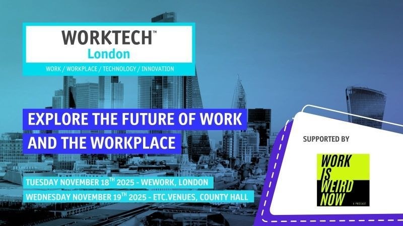 WORKTECH London 2025 event graphic over the London skyline